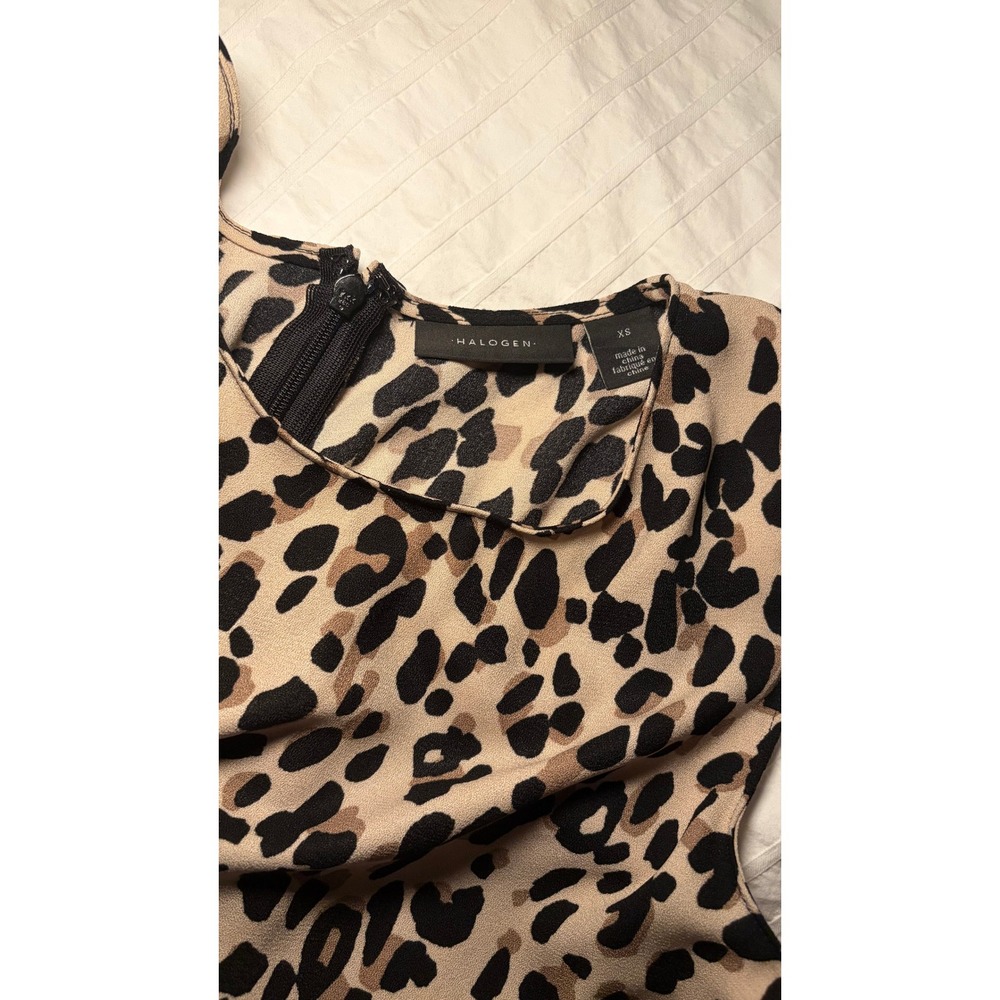 Halogen Dress Womens XS Tan Black Leopard Print Sleeveless Shift A-Line Mini - Picture 4 of 5